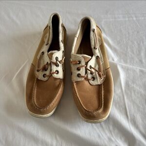 Sperry Two-Tone Brown and Cream Canvas & Leather Boat Shoes